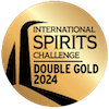 Gold medal with 'International Spirits Challenge Double Gold 2024' text on a black background