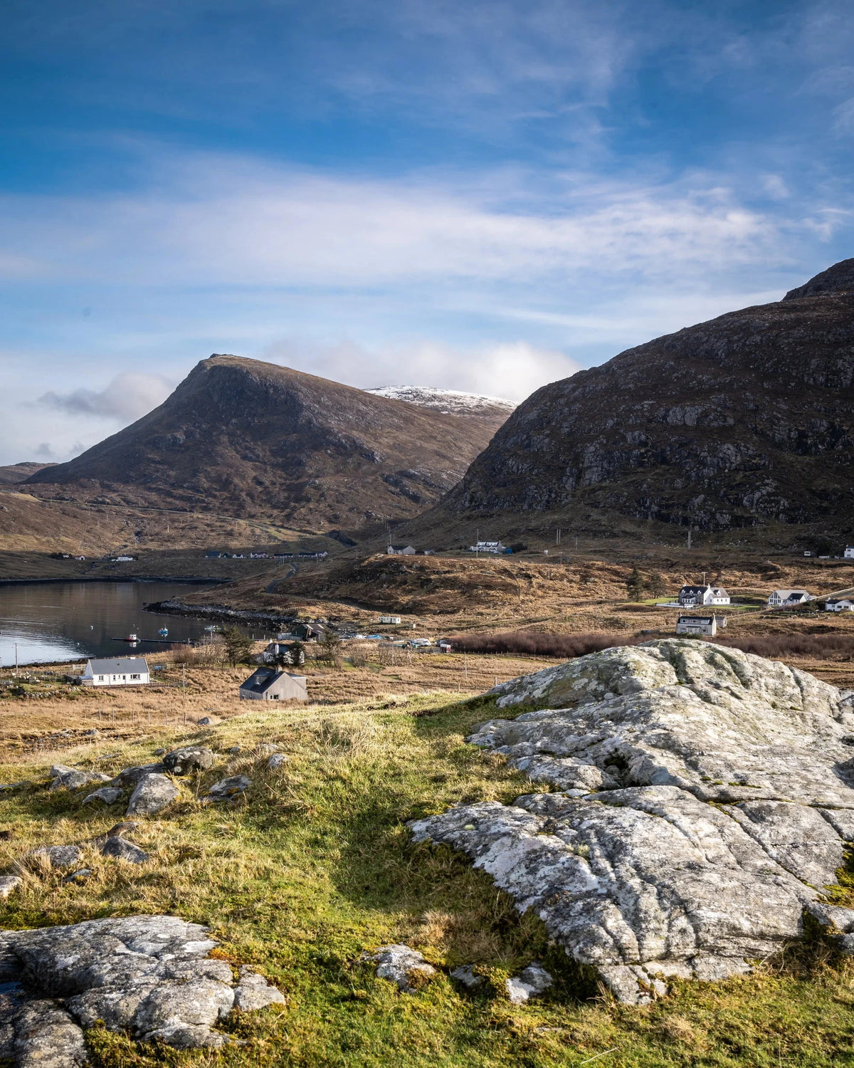 The Atlantic coast and hills at Ardhasaig on Harris
